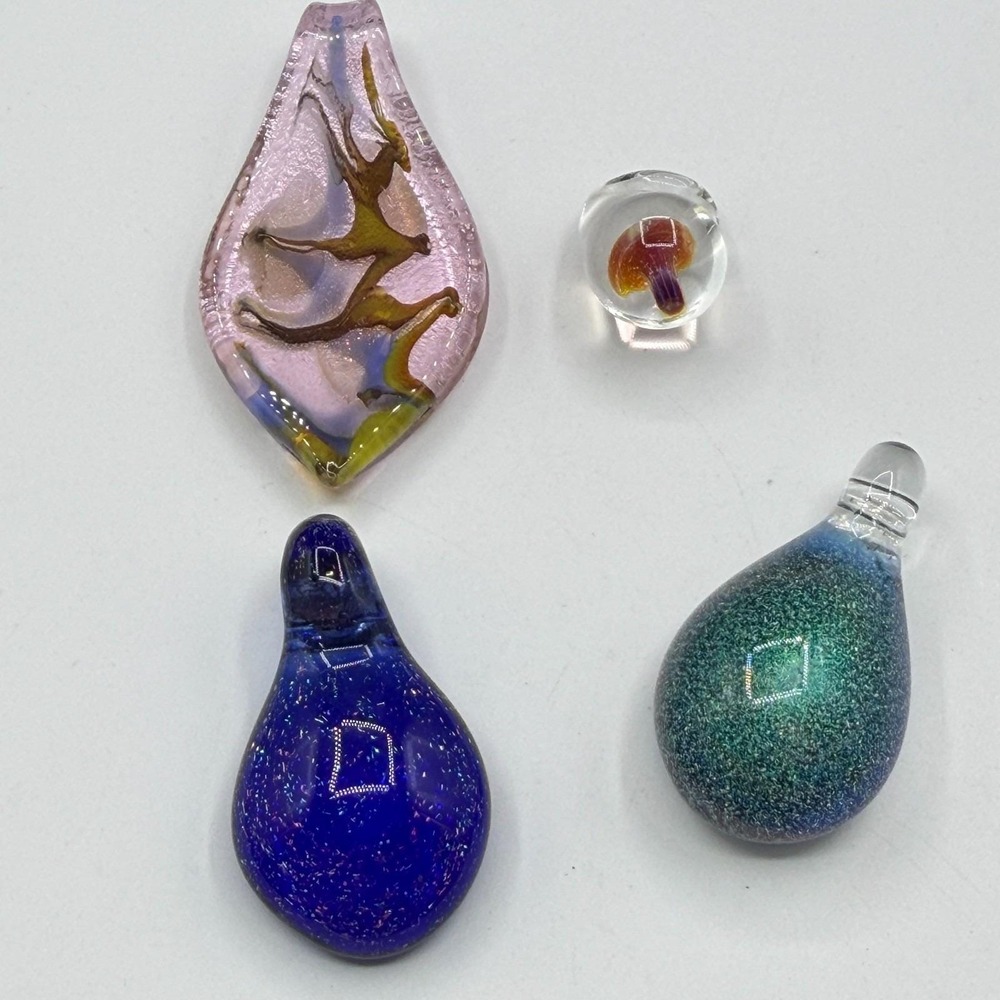 Art Glass Pendant Lot 4 Dichroic Blue Green Pink Lampwork Jewelry Making Supply